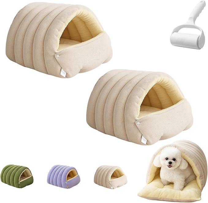 Cutypet Winter Cave, Cutypet Cat Winter Cave, Cute Cat Beds for Indoor Cats, Disassembled Design for Easier Cleaning, with Hair Remover, Suitable for Cats and Small Dogs (2PCS Beige, Large)