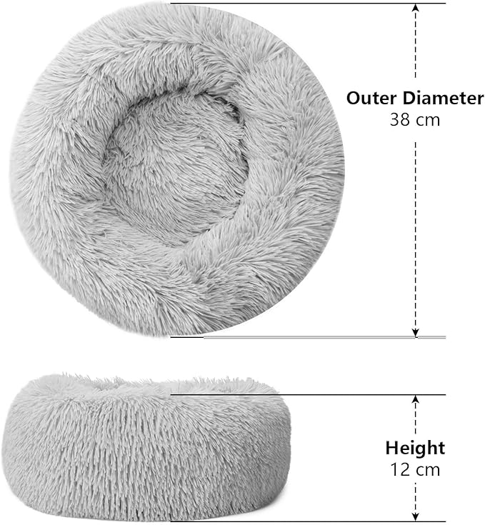 Dog Beds for Small Dogs Round Cat Beds for Indoor Cats Pet Bed for Puppy and Kitten with Slip-Resistant Bottom Plush Donut Cat Bed, Light Grey (38cm)