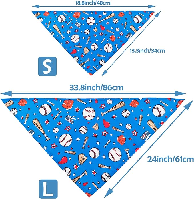 7 PCS Baseball Dog Bandanas for Small Dogs Stitching Edge Dog Bandana for Puppy Doggy Print One Side Scarves Game Day Grooming S