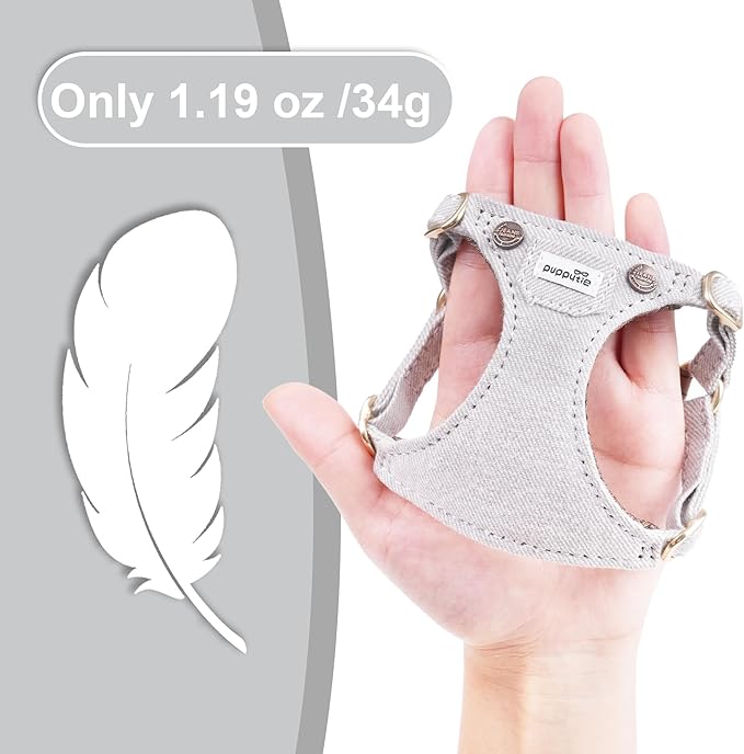 Puppytie No Pull xs Dog Harness with Multifunction Dog Leash,Soft Adjustable No Choke Escape Proof Pet Harness Vest,Denim Gray,XXS