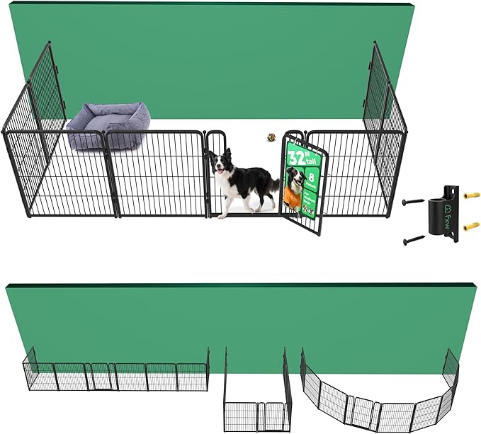FXW Homeplus Unleashed Indoor Dog Playpen - Stress-Free and Safe Play, Heavy Duty 32 Inch 8 Panels with Fence-to-Wall Anchor (Pack of 4) for Small and Medium Dogs, Black│Patented