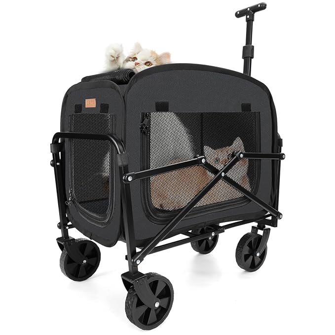 Lekereise Extra Large Pet Carrier with Wheels – Soft-Sided Foldable Rolling Cat Carriers for 2 Small Cats or Medium Large Dog Under 30lbs, Stable & Ventilated Travel Crate for Camping Outdoor, Black