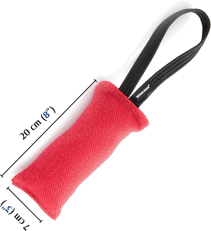 Dingo Gear French Linen tug Toy for Dog, Dog Bumper for Training, Agility, tug of war, Dog bite Pillow for Strong Dog, 1handle 8" red S00070