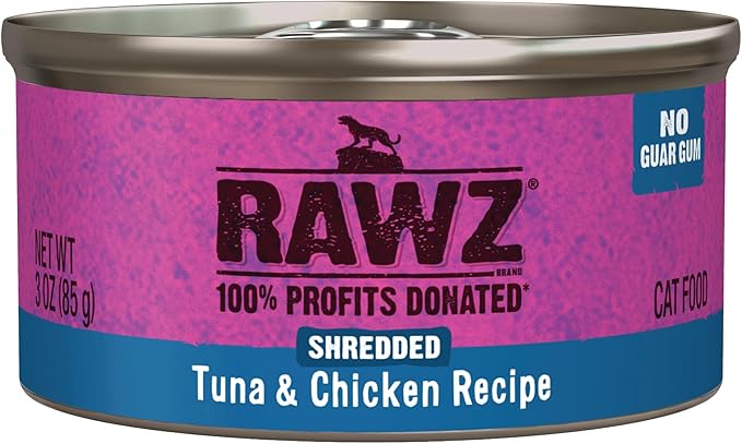 Rawz Natural Premium Shredded Canned Cat Wet Food - Grain Free Made with Real Meat Ingredients No BPA or Gums - 3oz Cans - 18 Count (Tuna & Chicken)