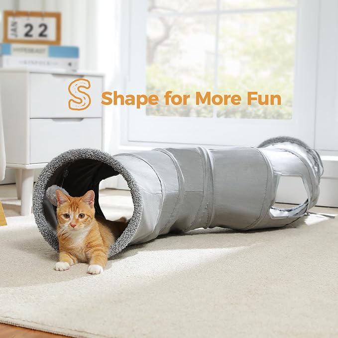 PAWZ Road Cat Tunnel Collapsible S Shape Cat Tunnels for Indoor Cats Cat Play Tube 51 Inches Long 10.5 Inches in Diameter