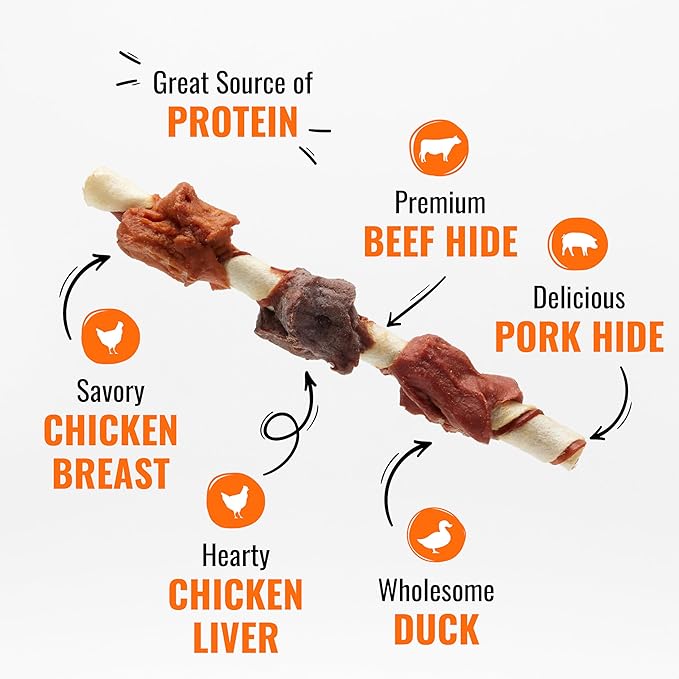 Good ‘n’ Fun Triple Flavor Kabobs Chews for All Dogs, 18 Count, Treat Your Dog to Chews Made from Beef Hide, Real Chicken, Pork Hide, Duck and Chicken Liver