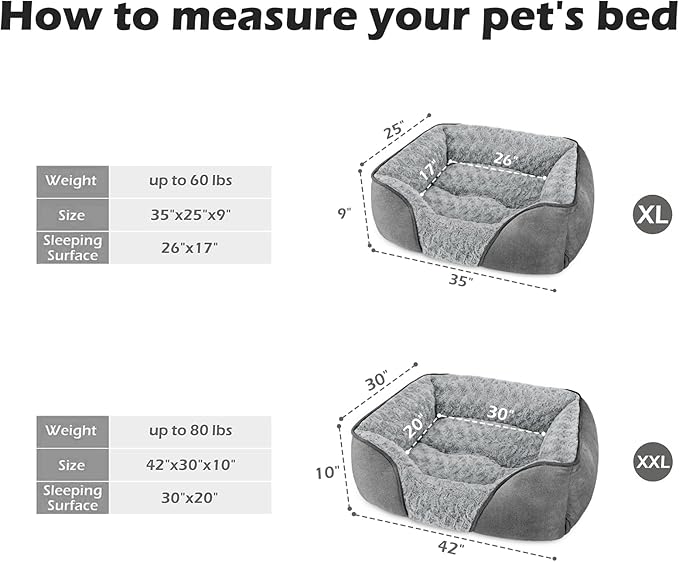 INVENHO XX-Large Dog Bed Rectangle Washable Orthopedic Soft Calming Sleeping Durable Pet Cuddler with Anti-Slip Bottom