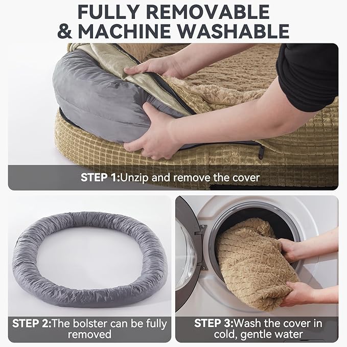 JOEJOY Orthopedic Dog Bed for Extra Large Dogs, Egg-Crate Memory Foam Pet Bed with Bolster Sides, Waterproof Lining, Removable Washable Cover & Non-Slip Bottom, Light Brown