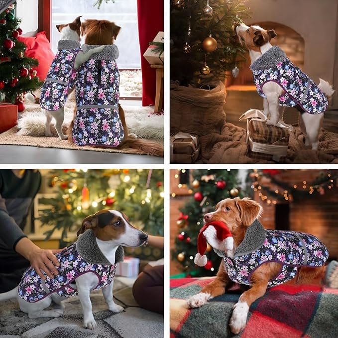 Doglay Dog Coat, Waterproof Dog Jacket Pet Winter Coat for Cold Weather with Thicken Furry Collar, Reflective Puppy Winter Jacket Warm Fleece Lining for Small Medium Large Pets