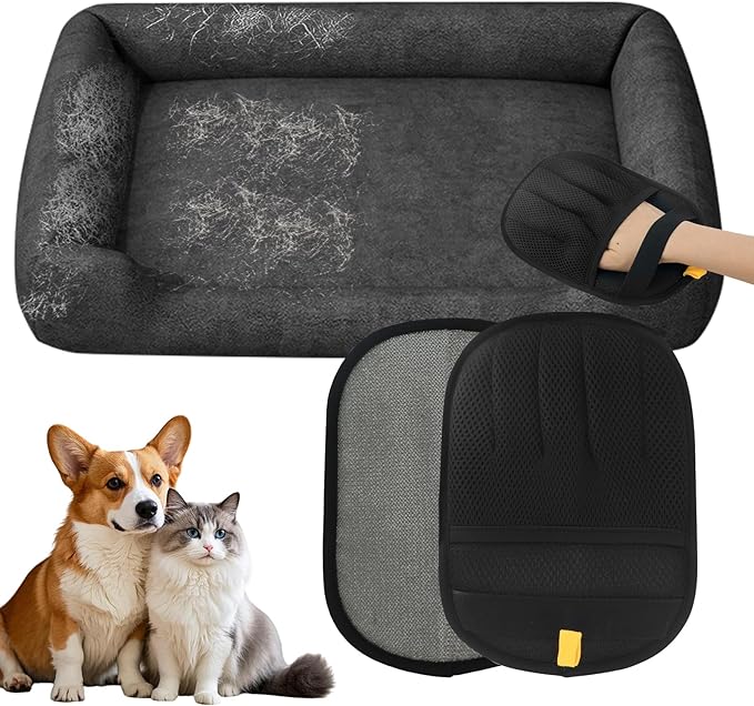 Zayin Pet Hair Removal Glove - 2 Pack Five Finger Electrostatic Pet Hair Remover Glove, Remover Glove Lint Rolls into Strips, Dog and Cat Hair Removal Tool for Furniture, Couch, Car & Clothes