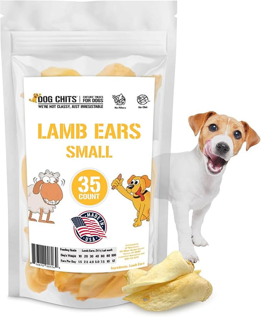 Dog Chits Lamb Ears Dog and Puppy Treats - All Natural Grain and Chemical Free Training Chews - High Protein and Low Fat - Supports Dental Health - Made in The USA - 35 Count