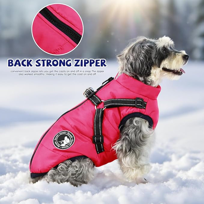 Gyuzh Dog Coat with Harness Puppy Coats Small Dog Harness Jacket Winter Waterproof Jackets for Smal Medium Large Dogs