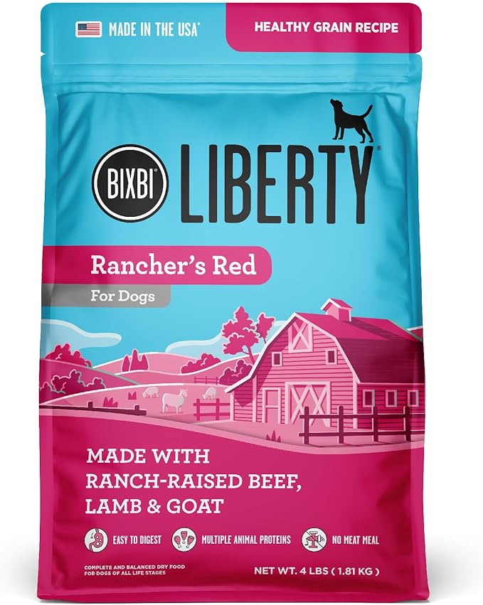 BIXBI Liberty Grain Friendly Dry Dog Food, Rancher's Red Recipe, 4 lbs - Fresh Meat, No Meat Meal, No Fillers - No Soy, Corn, Rice or Wheat for Easy Digestion - USA Made