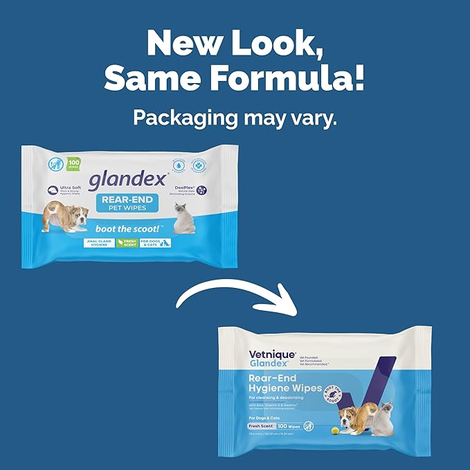 Vetnique Labs Glandex Dog Wipes for Pets Cleansing & Deodorizing Anal Gland Hygienic Dog & Cat Wipes with Vitamin E, Skin Conditioners and Aloe (100ct Pouch)