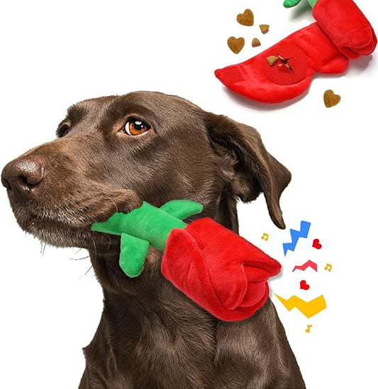 Rose Puzzle Dog Toy, Valentine's Day & Christmas Gift, Squeaky Crinkle Enrichment Snuffle Mat, for Small Medium Large Dogs & Puppies
