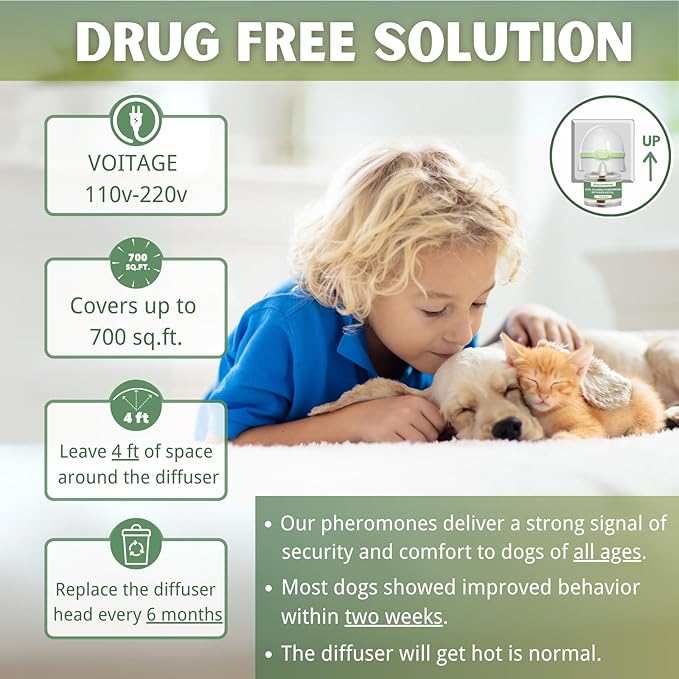 8-in-1 Dog Calming Pheromone Diffuser Kit – Pet Stress Support (2 Plug-Ins + 6 x 48ml Refills), Helps Calm Dogs During Thunderstorms, Travel, Separation, Fireworks & Vet Visits, 180-Day Supply