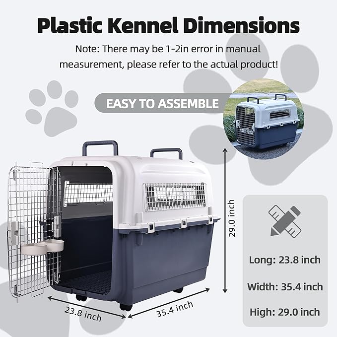Elevon Plastic Kennels, Plastic Dog Crate, Airline Approved Pet Carrier for Dogs and Cats Longer Traveling, XL