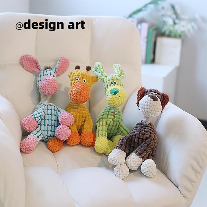 Durable Squeaky Dog Toy Plush Animals, Chew Resistant Washable Animal Design for Teething and Playtime (Brown Dog)