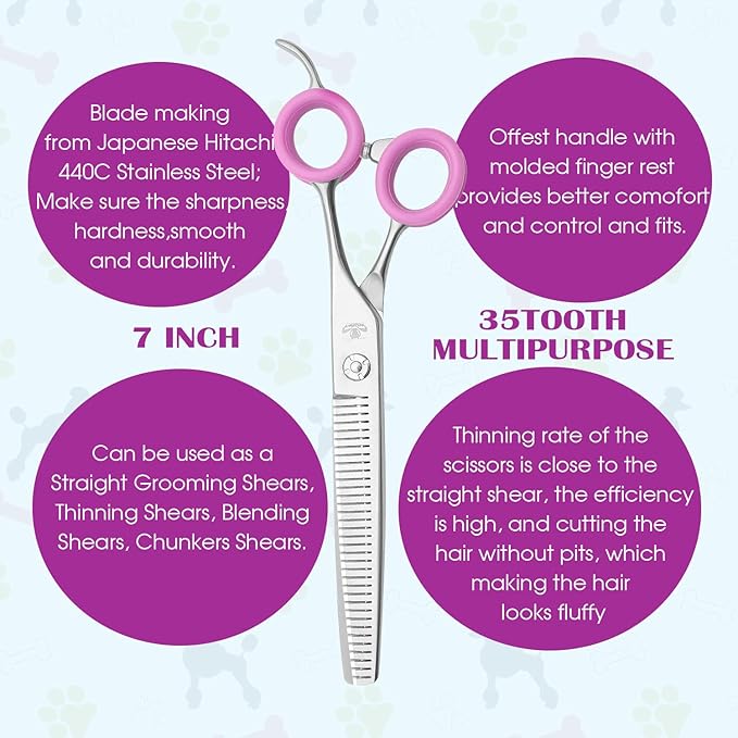 7.0" Multipurpose Dog Scissors, Professional Model for Fulffy Hair Thinning