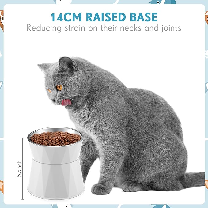 Lallisa Cat Feeder, 2 Pcs Elevated Stainless Steel Bowls with Adjustable Raised Stand, Non-Slip Pet Food and Water Bowl for Cats, Dogs, Hygienic Feeding Eating Pets (Blue, White)