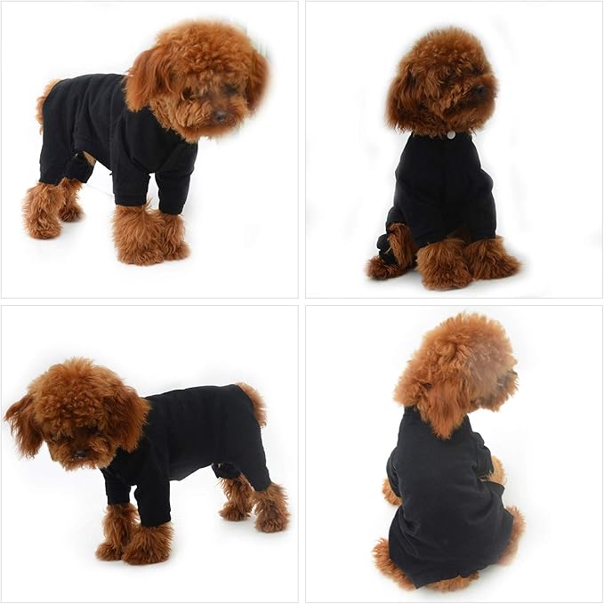 Lovelonglong Four Feet Dog Lightweight Pajamas, Pure Cotton Dog Jumpsuits 4 Legs Dog Onesies T-Shirt Stylish PJS Puppy Costume for Large Medium Small Dogs Black XXXXL