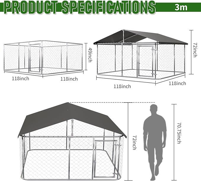 Outdoor Dog Playpen Heavy Duty Dog Kennel House Mesh Dog Big Cage Pet Kennel Steel Fence with Secure Lock