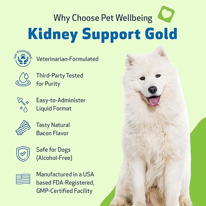 Pet Wellbeing Kidney Support Gold for Dogs - Supports Healthy Kidney Function, Fluid Balance, Energy Levels, Rehmannia, Dong Quai - Veterinarian-Formulated Herbal Supplement 4 oz (118 ml)