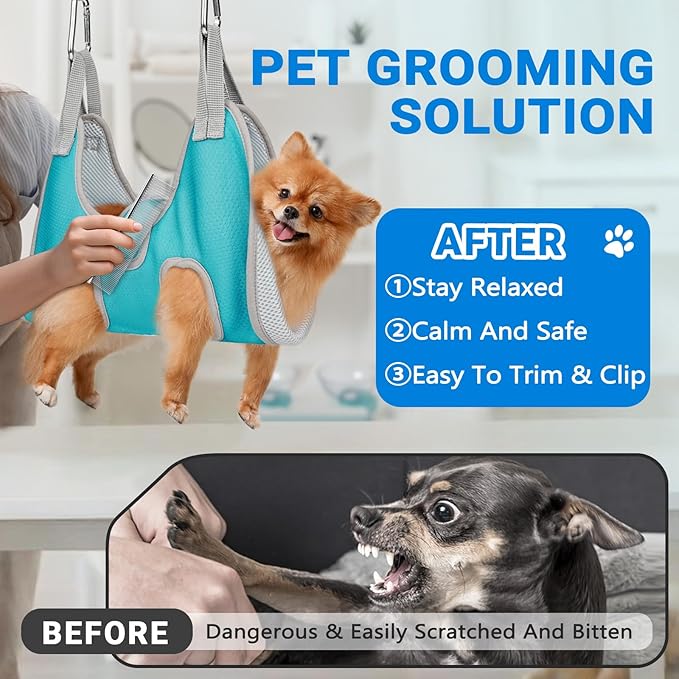 Supet Dog Grooming Hammock for Large Dogs, Dog Hanging Harness for Nail Trimming Doorframe, Pet Holder Restraint for Clipping Nails, Pet Hoist Sling for Cutting Nails at Home (Blue L)