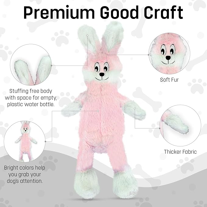 FGA MARKETPLACE Pink Rabbit-Duck Flat NO Stuffing NO Squeak Plush Dog Toy, Funny Style Will Entertain Your Pet for Hours, Recommended for Small and Medium Dog 21 INCH Long