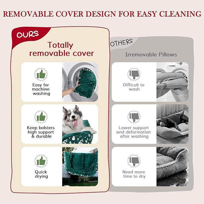 Comfort Expression Orthopedic Dog Bed for Extra Large Dogs 42x30 Inch, Waterproof Supportive Memory Foam XL Pet Bed with Removable Bolsters, Dog Couch with Washable Cover & Non-Slip Bottom, Green