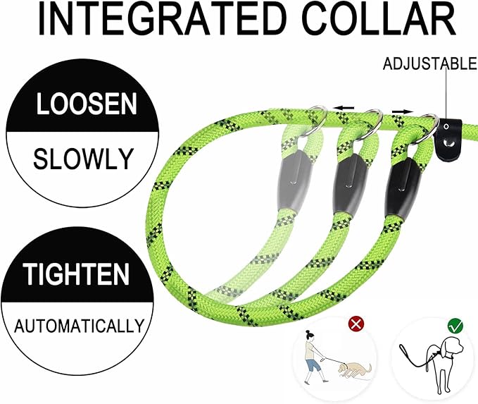 6 FT Dog Leash, Heavy Duty Rope Dog Leashes, Strong Training Dogs Leash with Comfortable Padded Handle and Highly Reflective Threads for Small Medium and Large Dogs, (Green)