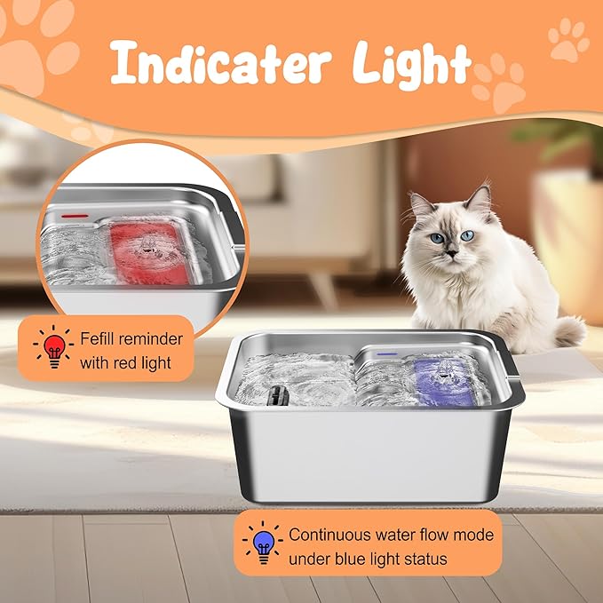 Stainless Steel Dog Fountain, 7L/10L Large Capacity Automatic Water Dispenser with 5 Filters, LED Indicator, Silent Pump for Medium to Large Cats Dogs and Multi-Pet Home (7L Fountian)