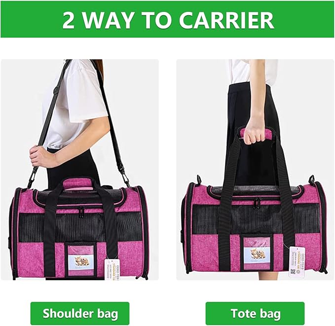 20" Large Pet Carrier Soft Sided Cat Carriers for Large Cats Under 25 lbs, Folding Big Dog Carrier Cat Carrier for 2 Cats Travel Carrier, Red