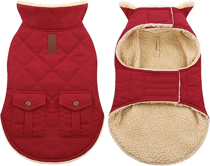 ASENKU Warm Dog Winter Coat Fleece & Turtleneck Dog Puffer Jacket with Pockets Waterproof Pet Cold Weather Clothes with Leash Hole for Medium Large Dogs