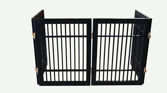 Pet Dog Gate Strong and Durable Freestanding Folding Acacia Hardwood Portable Wooden Fence Indoors or Outdoors by Urnporium (Black Pet Gate, 4 Panel 24" Tall)