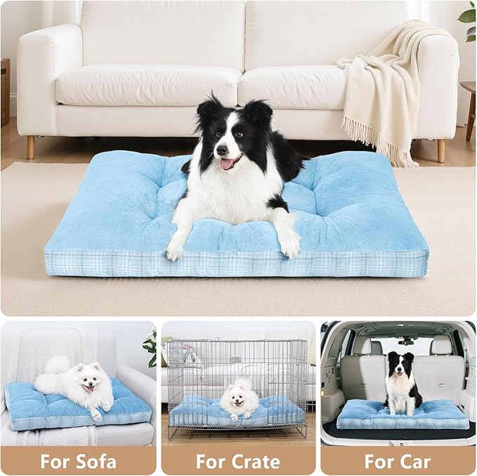 MIHIKK Washable XL Dog Bed for Extra Large Dogs with Anti-Slip Bottom, Premium Foam Pet Pad for Crate for Large Medium Small Sized Puppies, 41" x 27" Blue