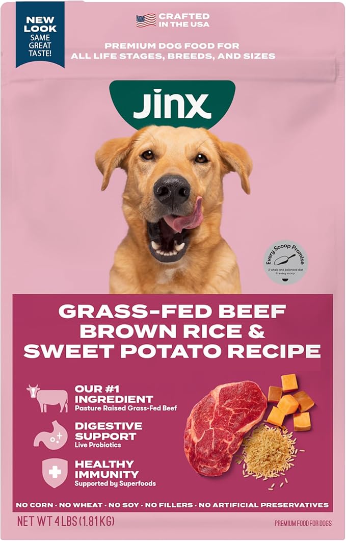Jinx Premium Dry Dog Food, for All Lifestages - Real Beef, Brown Rice & Sweet Potato Kibble with Superfoods for Immune Support & Probiotics for Digestive Support - No Fillers - 4lb
