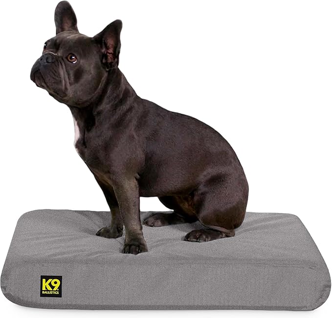 K9 Ballistics Tough Rip-Stop Orthopedic Rectangle Dog Bed Removable Washable Cover, Solid Orthopedic Foam for Size S Dogs 24"x18", Light Gray Velvet