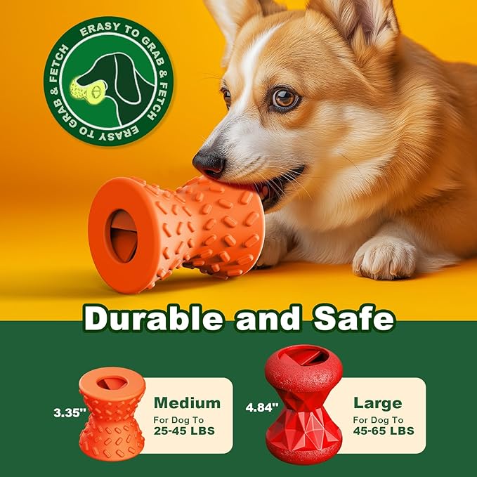 Puppy Toys, Toys for Small Dogs, Dog Treat Toy for Traning, Interactive Toy, Dog Treat Dispenser Toy,Natural Rubber Dumbbell Shaped(Orange)