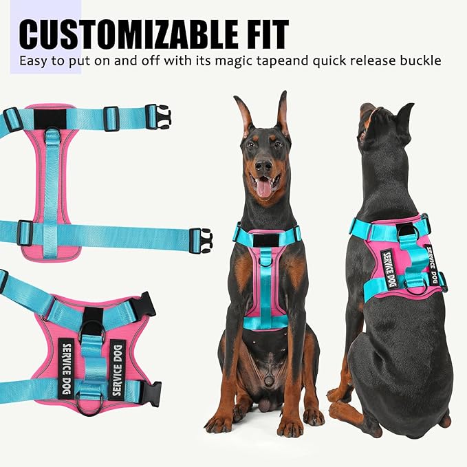 Demigreat Service Dog Harness, Reflective Dog Vest Harness with 5 PCS Patches, Adjustable Soft Oxford Pet Harness, Inner Layer Mesh, Easy to Control for Small Medium Large Dogs