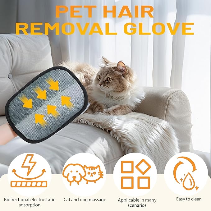 The Magic Pet Brush Hair Remover, Acssart Pet Hair Removal Glove, Electrostatic Pet Hair Removal Glove, Reusable Grooming Mitt for Cats & Dogs, Perfect for Furniture, Sofa, Carpet & Car (1PCS)