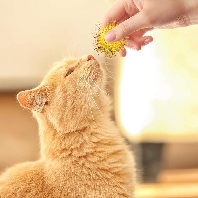 VAPKER 30 Piece 1.5" Orange Color Sparkle Balls Cat's Favorite Toy Tinsel Pom Poms Glitter