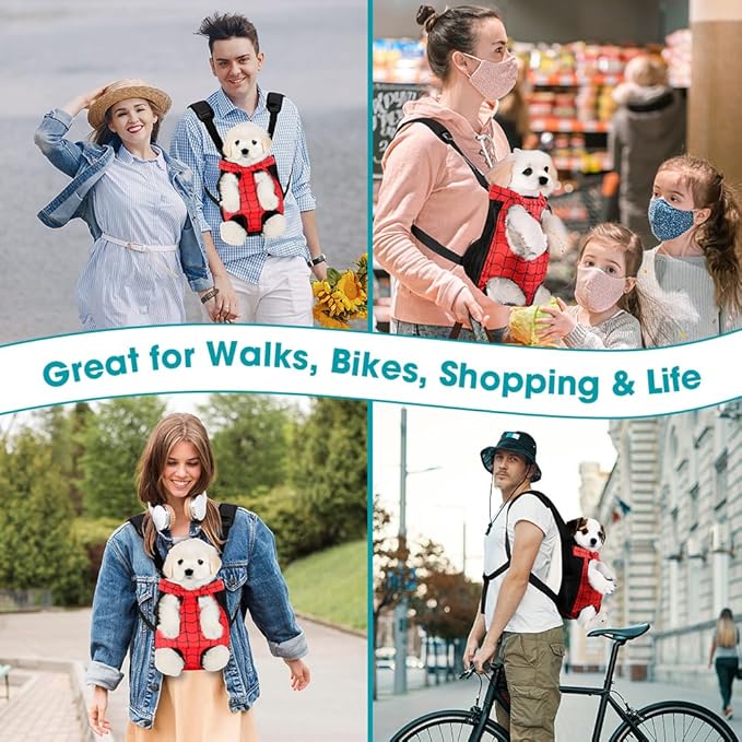 Dog Backpack Carrier, Front Pocket for Essentials, Pet Sling Front Backpacks for Small Medium Dogs 7-11 Lbs, Legs Out, Adjustable Wearable Puppy Chest Travel Bag, Easy-Fit for Hiking/Walking/Camping