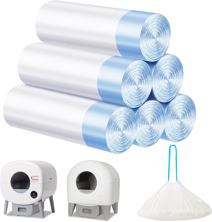 Cat Litter Bags 120 Count, 26.37"x15.74" Drawstring Close Litter Box Liners for Automatic Litter Box,Thick Cat Poop Bags,Easy to Clean,Heavy Duty Robot Bag for Self-Cleaning Box