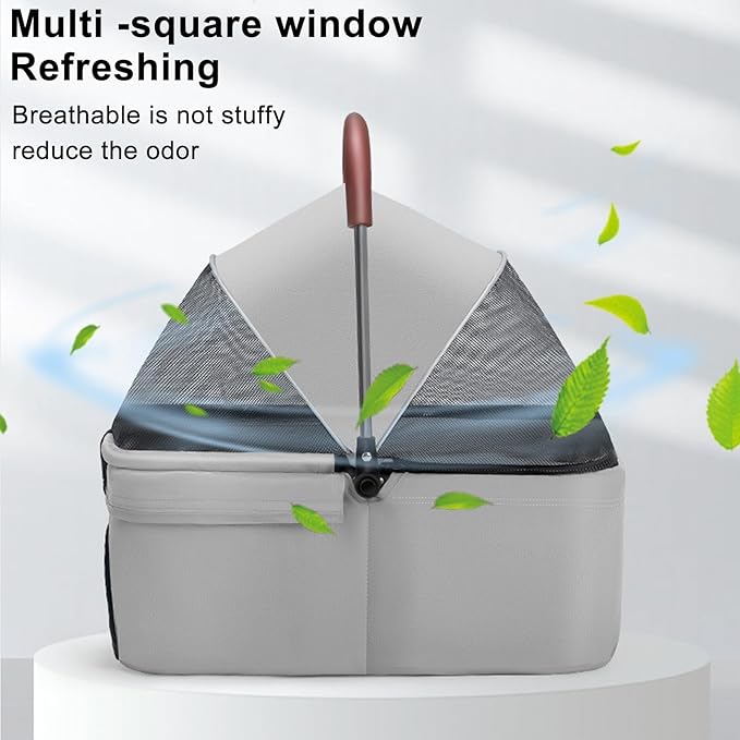 Pet Stroller-Folding 4 Wheels Cat/Dog Stroller for Medium Small Pets with Storage Basket and Cup Holder Suitable for Going Out and Traveling (Grey)