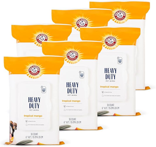Arm & Hammer for Pets Heavy Duty Multipurpose Bath Wipes for Dogs, Travel Size, Mango Scent All Purpose Dog Wipes Remove Odor & Refresh Skin for Pets Travel Pet Wipes, 30 Count (Pack of 6)