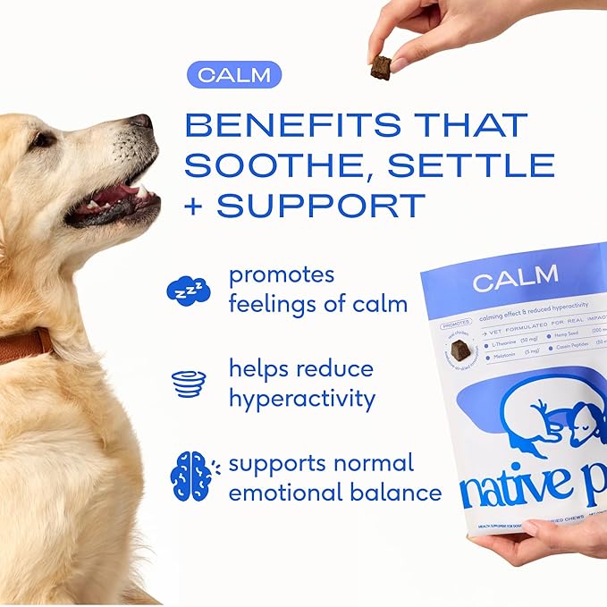 Native Pet Calming Chews for Dogs - Melatonin for Dogs Anxiety Relief - Grain Free All Natural Hemp Calming Treats & L-Theanine Helps Manage Stress & Separation Anxiety - Puppy Sleep Aid - 30 Chews