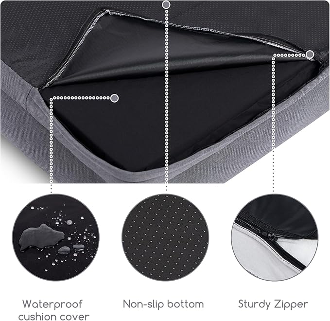 Hollypet Orthopedic Dog Bed for Medium Dogs, Supportive Foam Pet Couch with Removable Washable Cover and Non-Slip Bottom, Waterproof Lining Dog Sofa Bed, Gray, M (28 * 22.5 * 7.5)