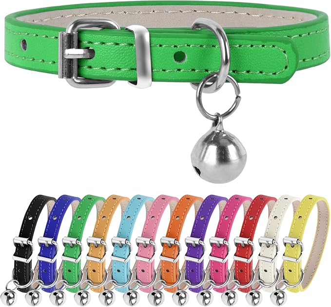 XXS Dog Collar Teacup Dog Collars, Green Dogs Collars, Teacup Dog Collar for Small Dogs Cats, Green, 3/8 inch Width