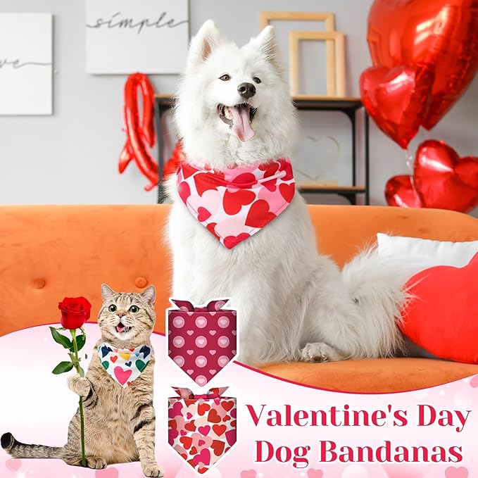 Amylove 120 Pcs Halloween Dog Bandanas Bulk Thanksgiving Day Holiday Triangle Dog Pack Puppy Kerchief Bandana Adjustable Pet Scarf for Pet Cat Costume Accessories Decor(Love)